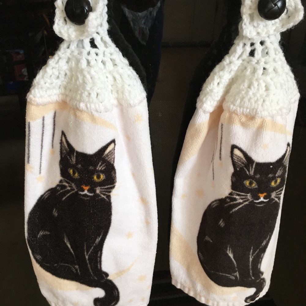 Handmade black cat oven towels